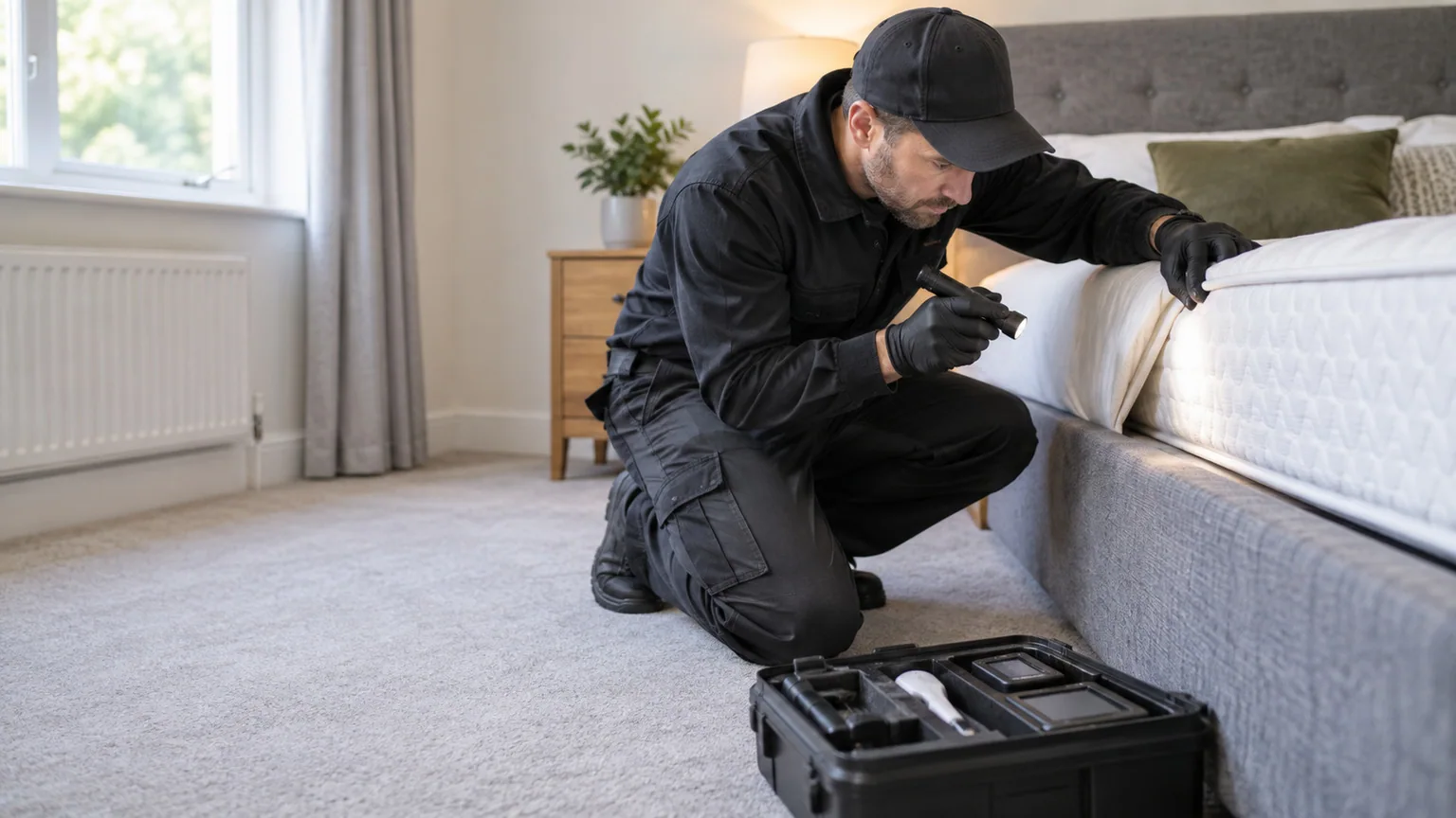 Bed Bug Treatment carried out by a professional pest-control technician